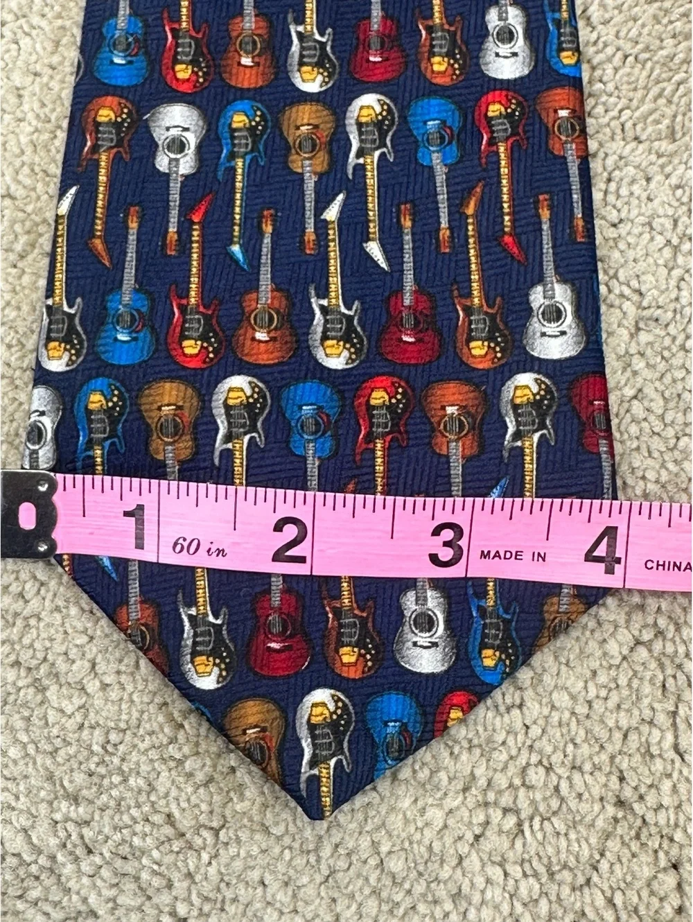 Men’s Novelty Necktie Guitars Music Navy Blue Rock N Roll 59” X 4”